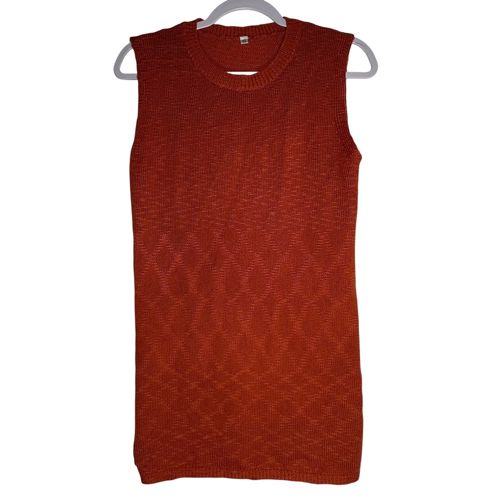 Fashion Burnt Orange Diamond Textured Knit Sleeveless Tunic Sweater XS HXFS-0551
